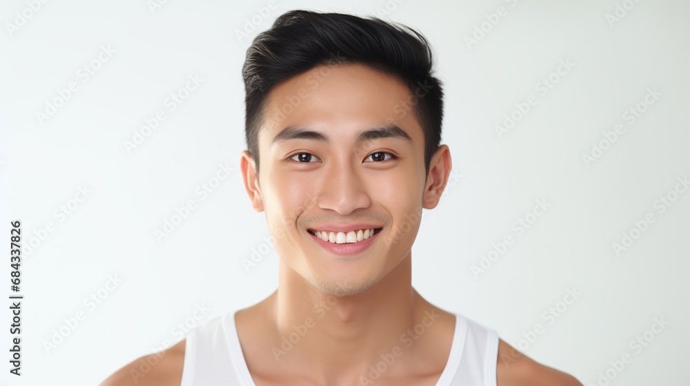 A Southeast Asian Man Smiling with Flawless Glowy Skin with Copy Space Isolated on the White Background
A Southeast Asian Man Smiling with Flawless Glowy Skin with Copy Space Isolated on the White Background