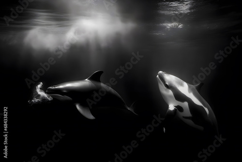 Killer Whale, orcinus orca. Neural network AI generated art © mehaniq41