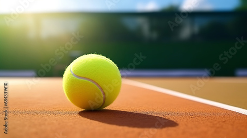 Tennis ball on empty court floor close up outdoor sport field for practice and train © Nate