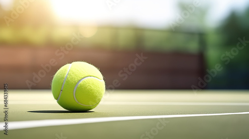 Tennis ball on empty court floor close up outdoor sport field for practice and train © Nate