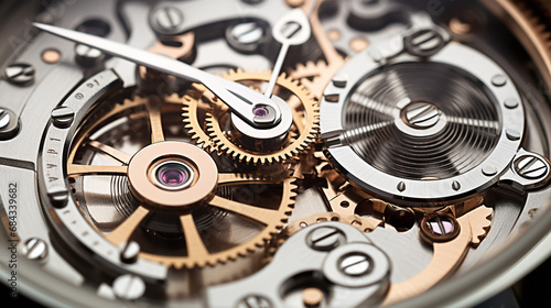 Watch gears, close-up photo style of ultrafine detail