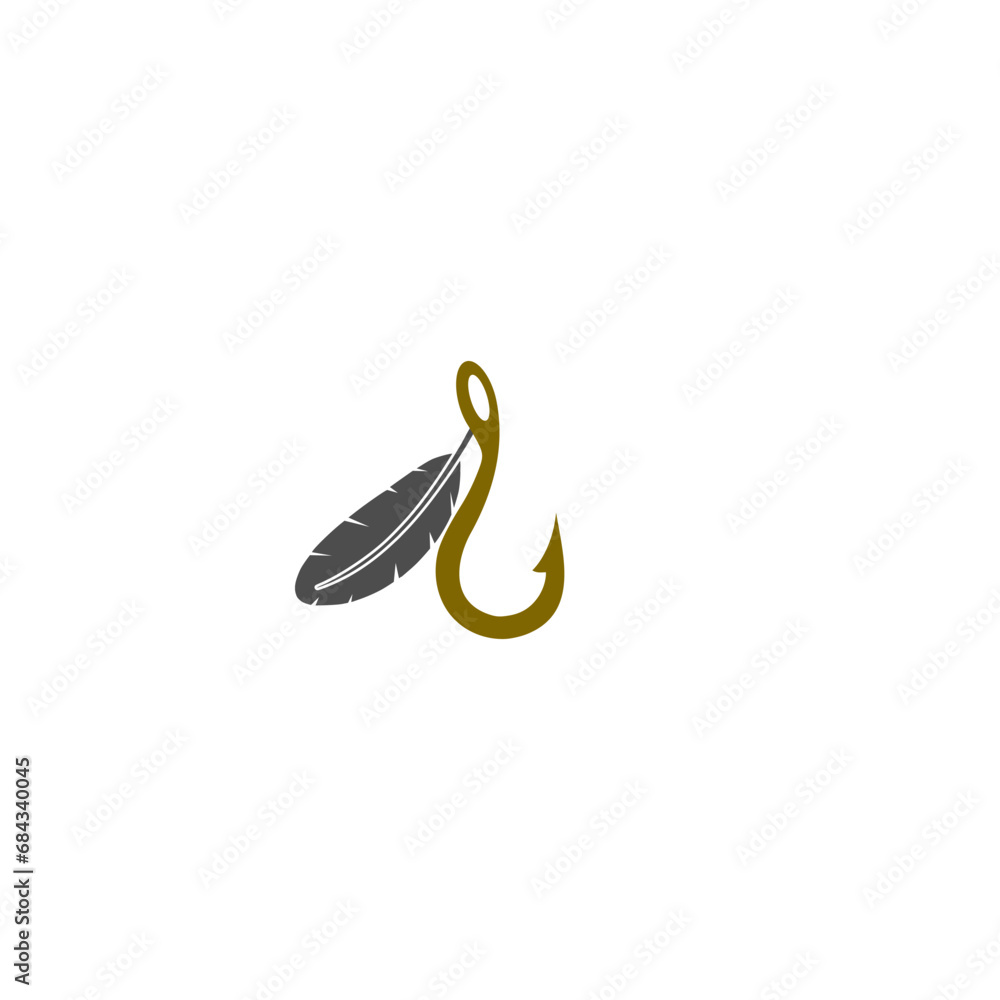 Fishing hook with feather icon isolated on white background Fishing hook with feather icon isolated on white background