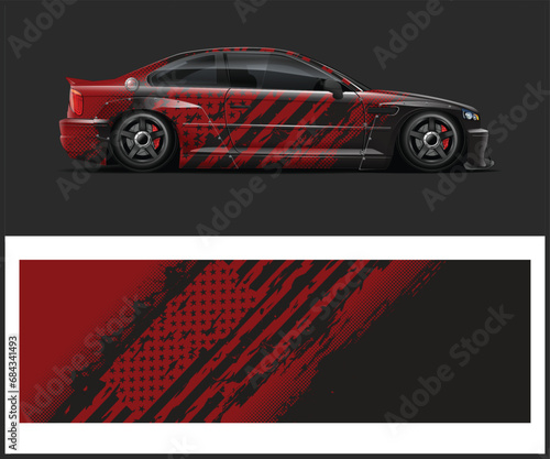 Racing car wrap design vector. Graphic abstract stripe racing background kit designs for wrap vehicle