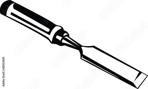Cartoon Black and White Isolated Illustration Vector Of An Isolated Carpenters Chisel