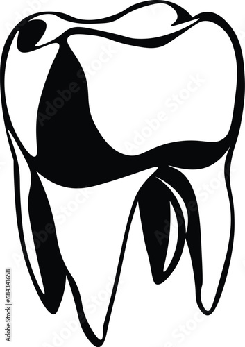 Cartoon Black and White Isolated Illustration Vector Of An Tooth