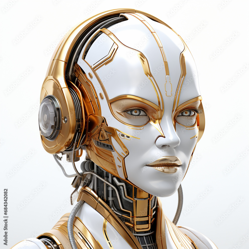 Futuristic android, synthetic cyborg, neutral background. AI Generative ...