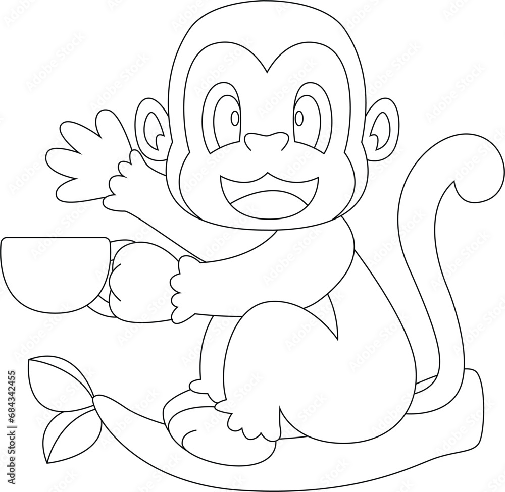 Obraz premium Monkey Coffee Cup Animal Vector Graphic Art Illustration