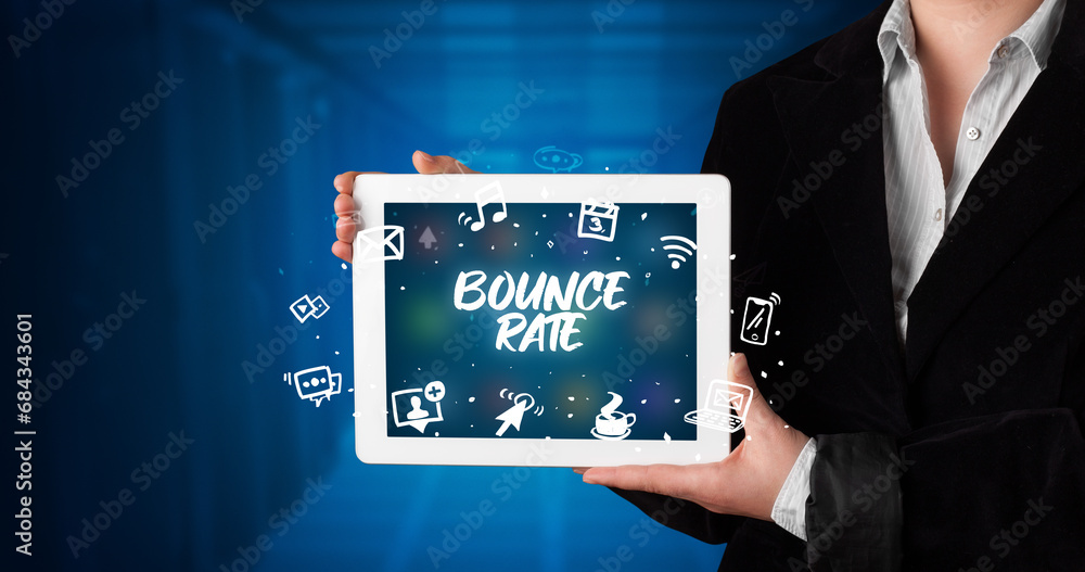 Person holding tablet, social network concept Person holding tablet, social network concept