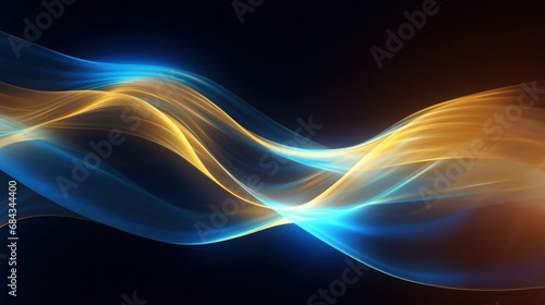 Dynamic interplay of light and shadow, where blue and gold streams entwine