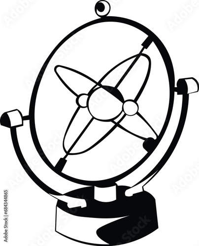 Cartoon Black and White Isolated Illustration Vector Of A Desktop Orbital Perpetual Motion Machine