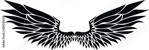 Cartoon Black and White Isolated Illustration Vector Of A Pair of Feathered Angel Wings