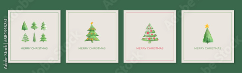 Set of christmas new year winter holiday greeting cards with xmas tree