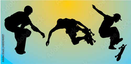 silueta, vector, gente, deporte, brincar, skate