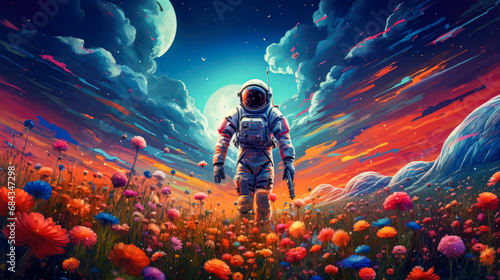 Astronaut in the field of poppies.