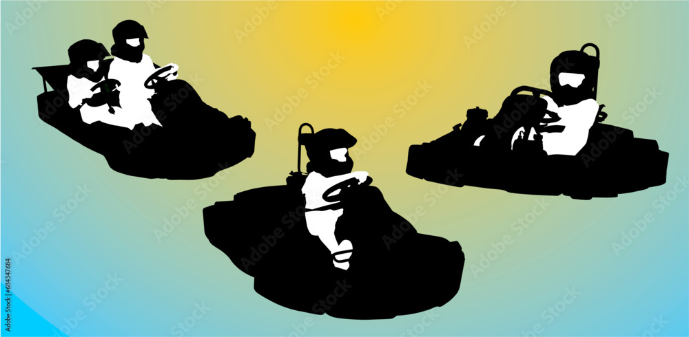 vector, dibujos animados, ilustración, silueta, carros, go kart