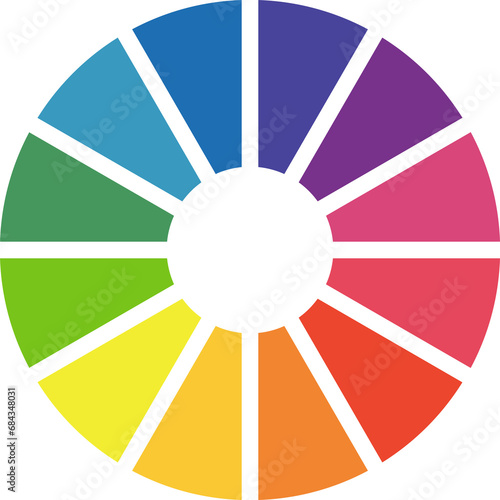 Color palette template for art school. Multicolored wheel. Infographic element round shape. Color circle guide. Pie chart diagram. Color theory. Twelve part color system. Coaching tool.  photo