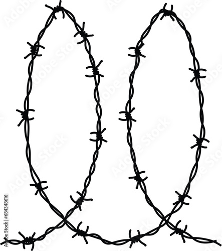 Cartoon Black and White Isolated Illustration Vector Of Barbed Wire Fence Cable