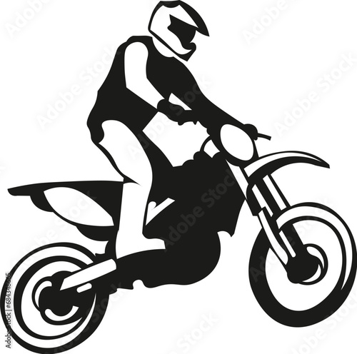 Cartoon Black and White Isolated Illustration Vector Of A Person Riding a Dirt Bike Motorcycle