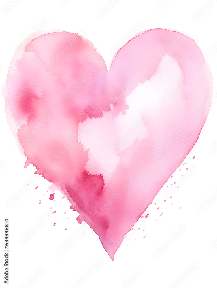 Pink watercolor heart isolated on white background