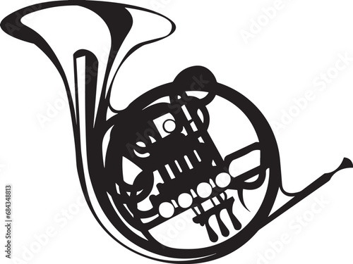 Cartoon Black and White Isolated Illustration Vector Of A Double Horn Music Instrument photo