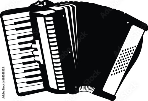 Cartoon Black and White Isolated Illustration Vector Of An Accordion Music Instrument