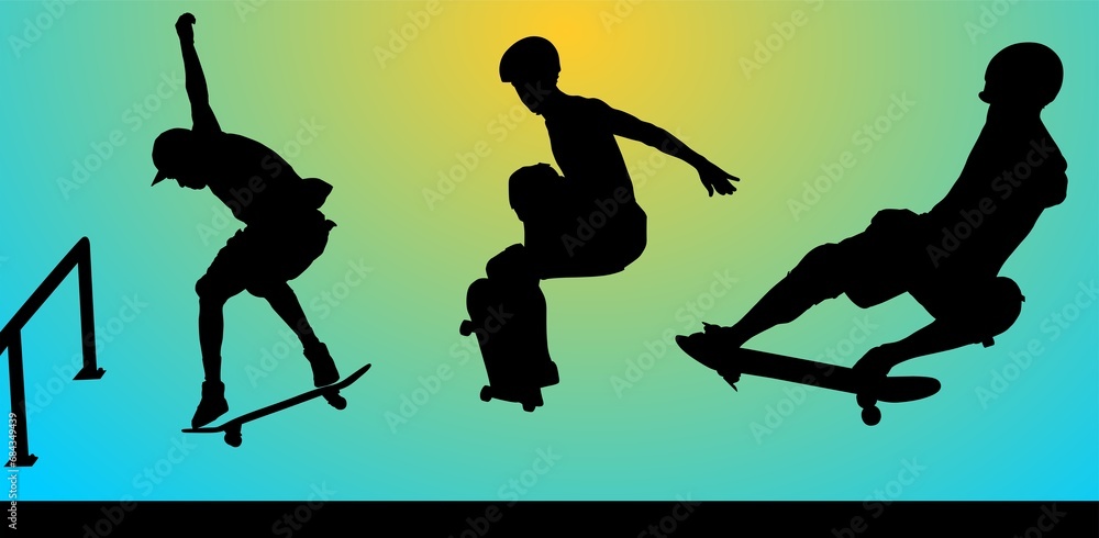 silueta, vector, gente, deporte, brincar, skate silueta, vector, gente, deporte, brincar, skate