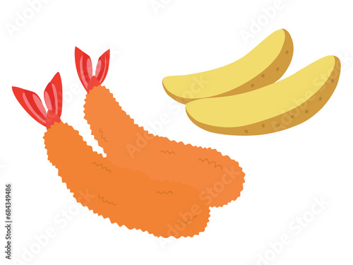 お子様ランチのおかず　エビフライとフライドポテト