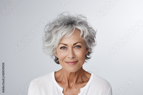 Attractive happy gray hair woman