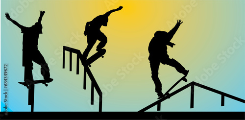 silueta, vector, gente, deporte, brincar, skate