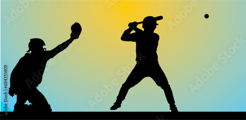 silueta, deporte, vector, ilustración, beisbol