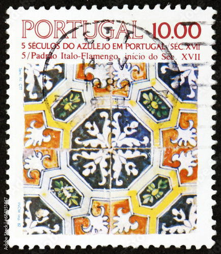 Postage stamp Portugal 1982 tile design, Italo-Flemish pattern, 17th Century photo