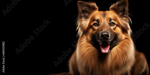 tervuren belgian shepherd dog portrait on black background with copy space photo