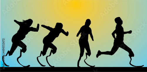 evolución, silueta, deporte, vector, correr, protesis, maraton