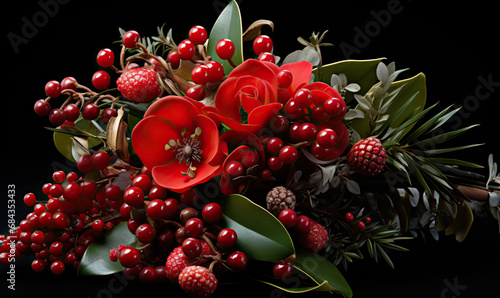 Colorful berry bouquet on a dark background.