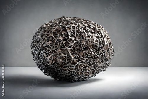  A sculpture crafted using nanotechnology, featuring self-assembling microstructures in metallic shades that change based on environmental stimuli. photo