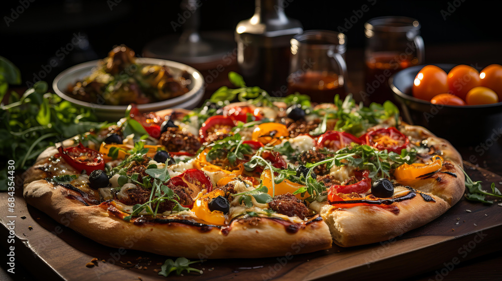 Artisanal Flatbread Pizza with Arugula and Sundried Tomatoes