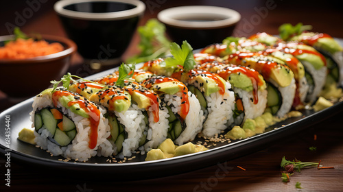Assorted Sushi and Sashimi Platter with Fresh Garnishes