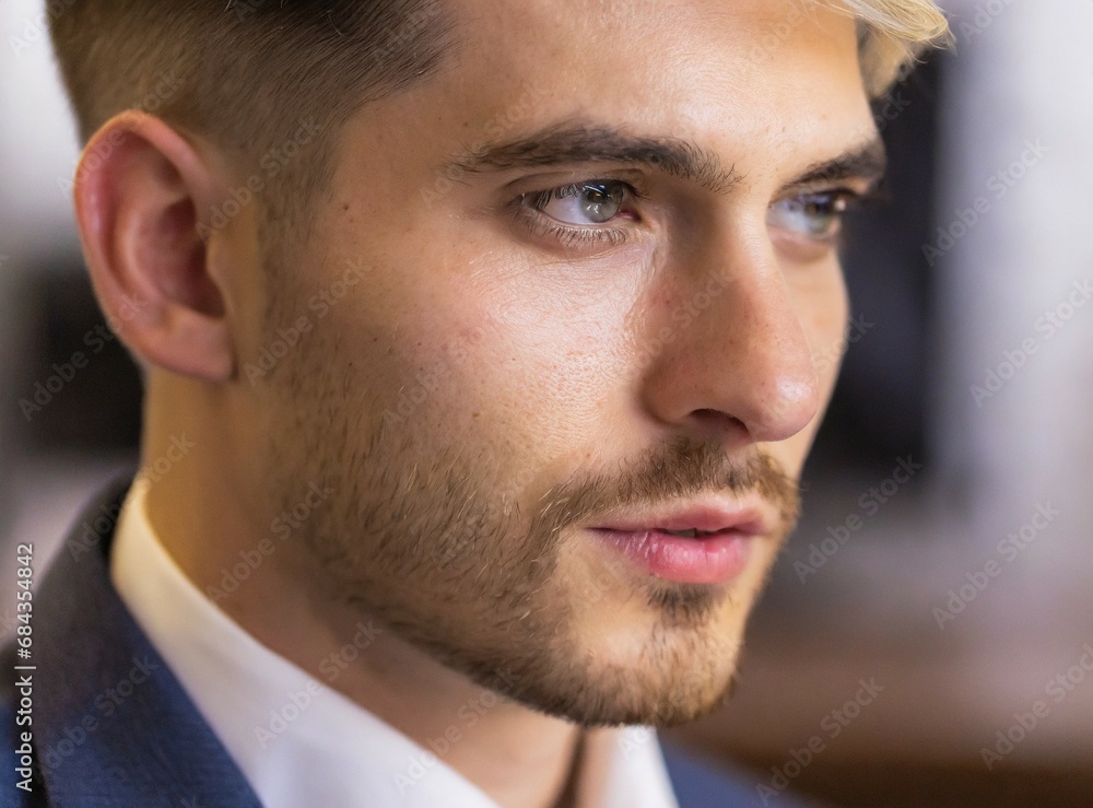 Fototapeta premium Professional confident elegant businessman, executive manager work at office, face expression closeup, successful company business concept