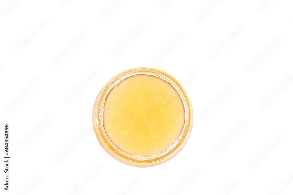 glass bowl with ginger jam isolated on white background. glass bowl with ginger jam isolated on white background.