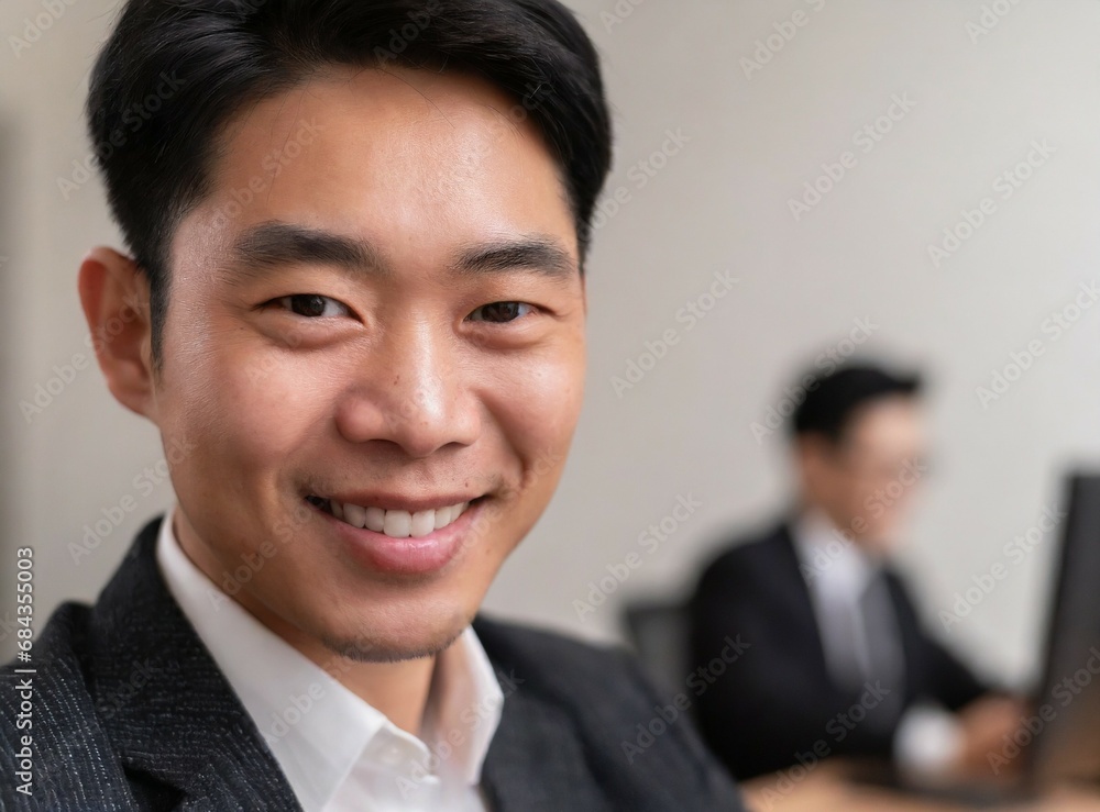 Elegant Asian businessman work at office, face closeup