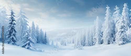 Snowy Forest Serenity background,winter background featuring forest covered in pristine snow. 