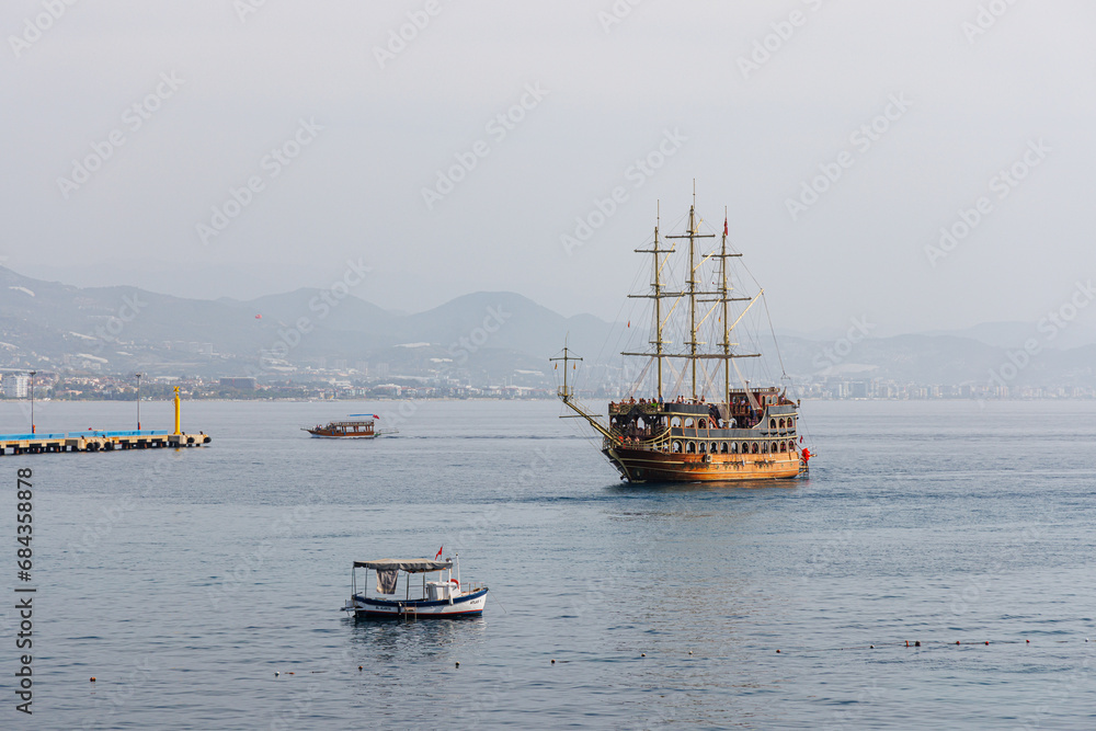 Pirate old ship at sea in Alanya, Turkey. Pirate old ship at sea in Alanya, Turkey.