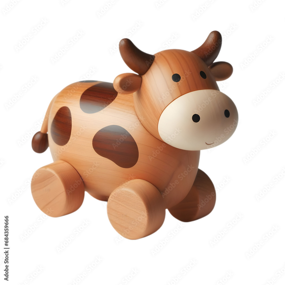 Wooden Cow Toy Illustration Art With a Transparent Background Generative AI. Wooden Cow Toy Illustration Art With a Transparent Background Generative AI.