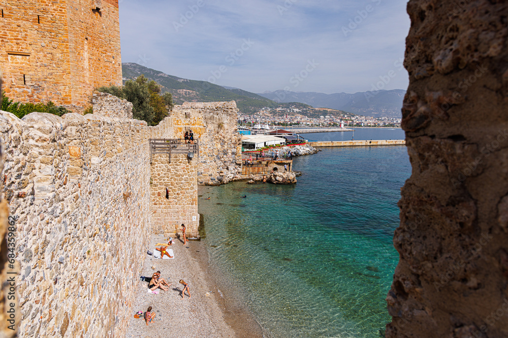 Beach near the Red Tower in Alanya, Turkey.