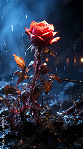 Light Painting Rose Isolated on Black Background