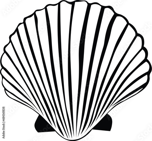 Cartoon Black and White Isolated Illustration Vector Of A Scallop Shell