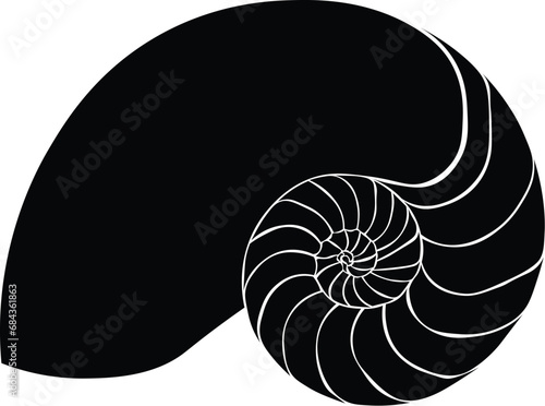 Cartoon Black and White Isolated Illustration Vector Of An Ammonite Mollusk Fossil Shell
