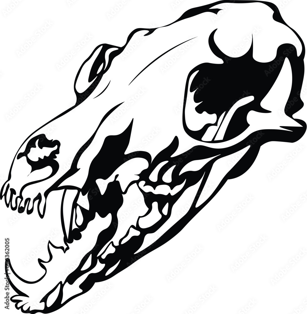 Cartoon Black and White Isolated Illustration Vector Of A Hanging Animal Skull