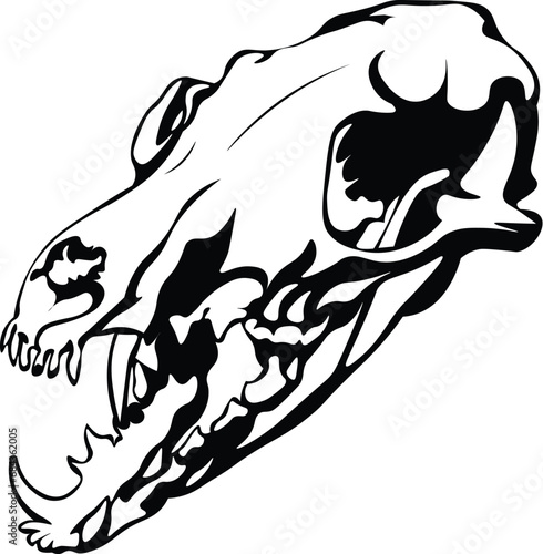 Cartoon Black and White Isolated Illustration Vector Of A Hanging Animal Skull