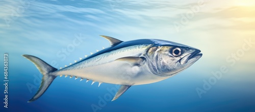 Close-up macro portrait of Bonito  skipjack tuna  Sarda Sarda .